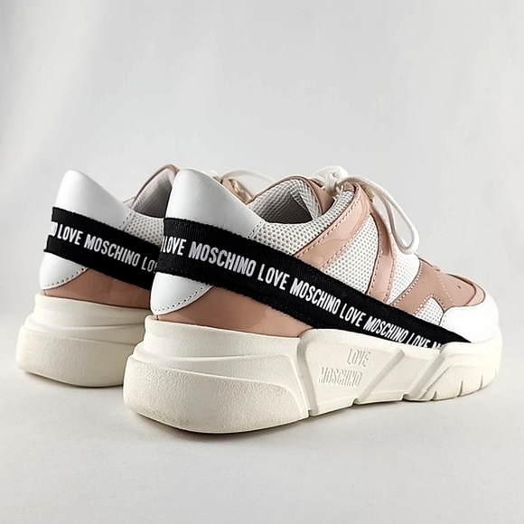 NWT LOVE MOSCHINO Women's Logo-Tape Mesh Salmon Leather Chunky Trainers Sz 8.5 - Picture 8 of 15